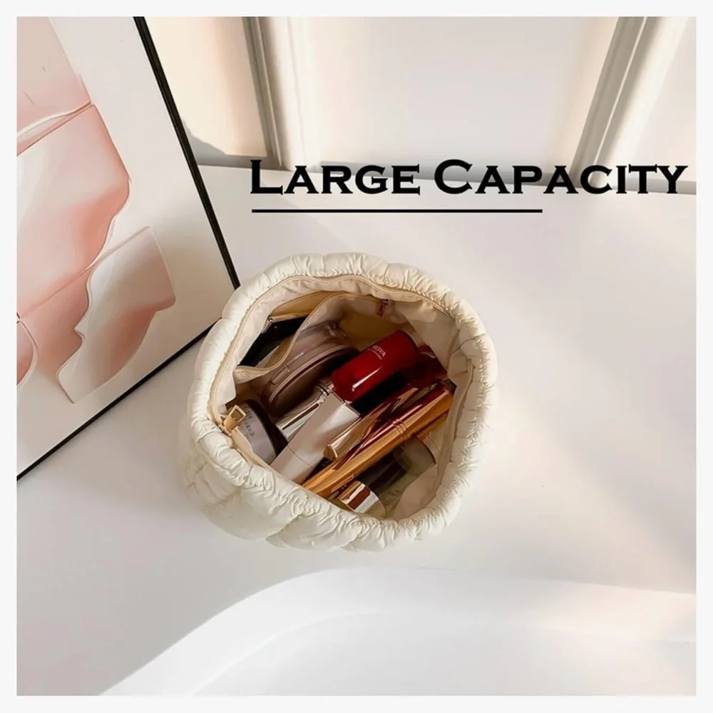 NEW Puffy Blush Ivory Pouch w/ Gold-Tone Hardware - Picture 3 of 5